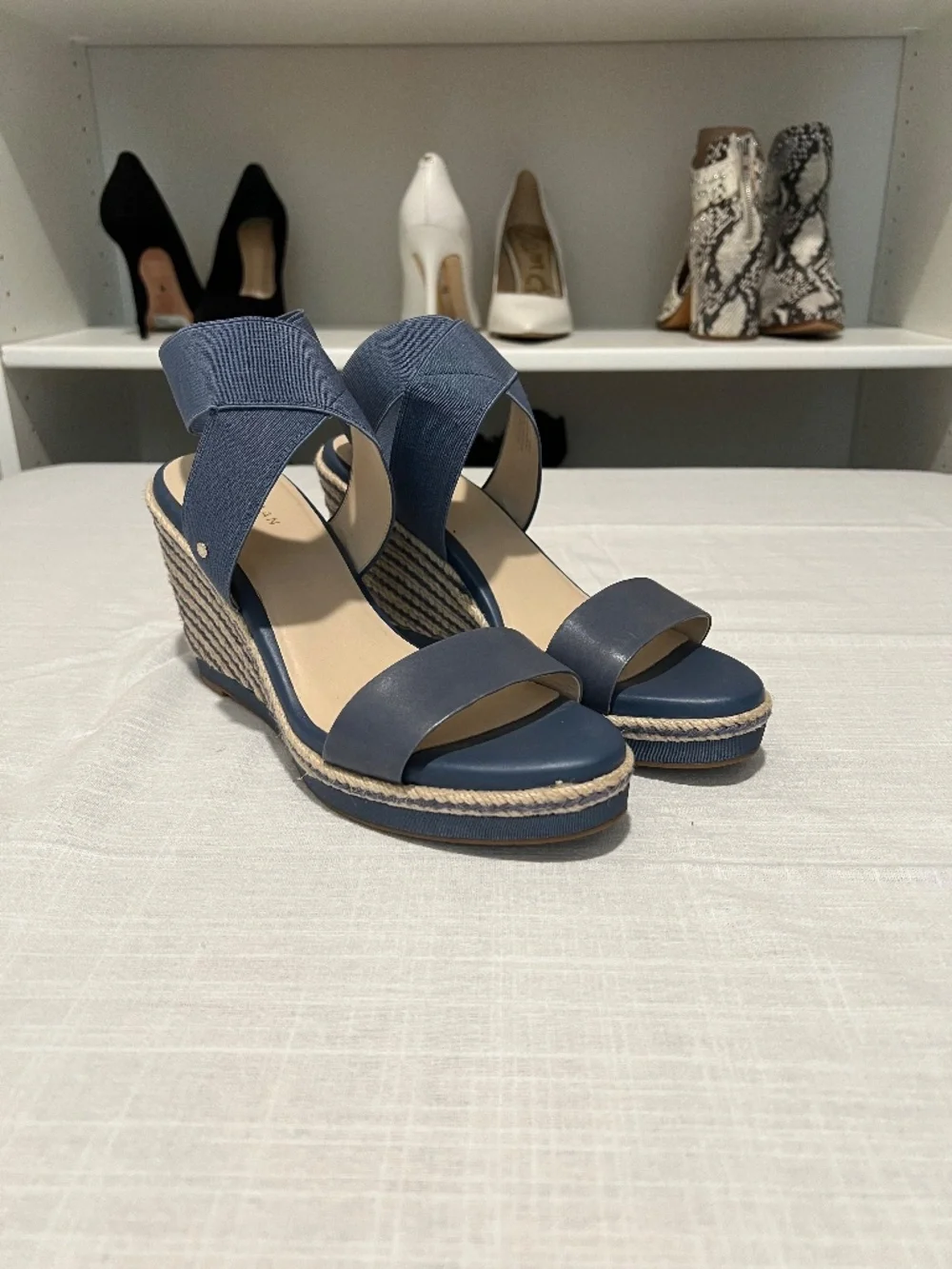 Cole Haan - Cloudfeel Espadrille Wedge Sandal - Blue Leather - Size 9 - NWOB